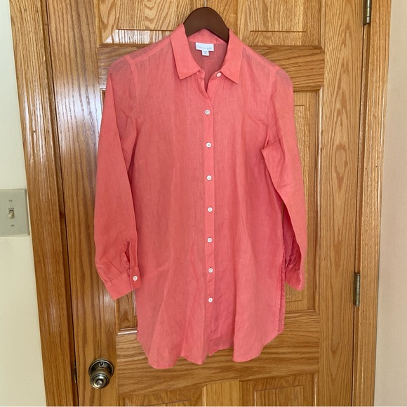 J. Jill Love Linen Coral Long Sleeve Blouse / Shirt XS Petite - 100% Linen NWOT - Picture 4 of 9